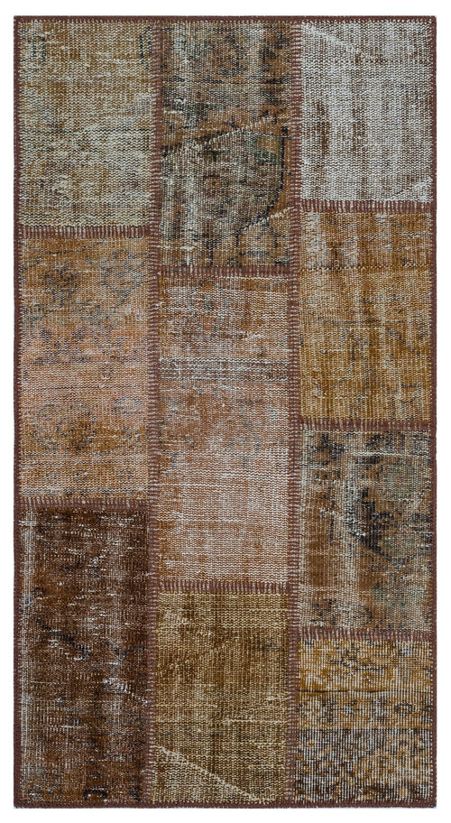 Iskece 26149 Brown Patchwork Wool Handmade Area Rug 2'7" x 4'11"