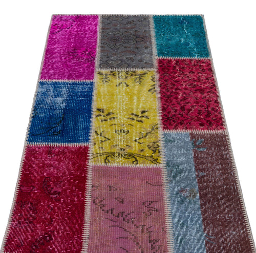 Iskece 26160 Beige Patchwork Wool Handmade Area Rug 2'7" x 4'11"