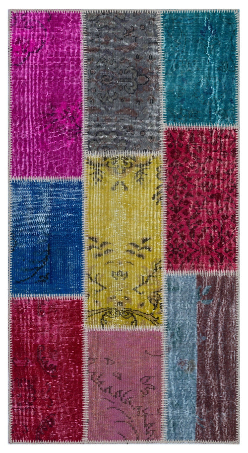 Iskece 26160 Beige Patchwork Wool Handmade Area Rug 2'7" x 4'11"