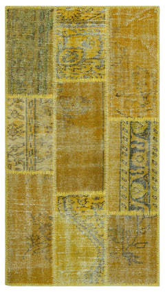 Iskece 26163 Yellow Patchwork Wool Handmade Area Rug 2'7" x 4'11"