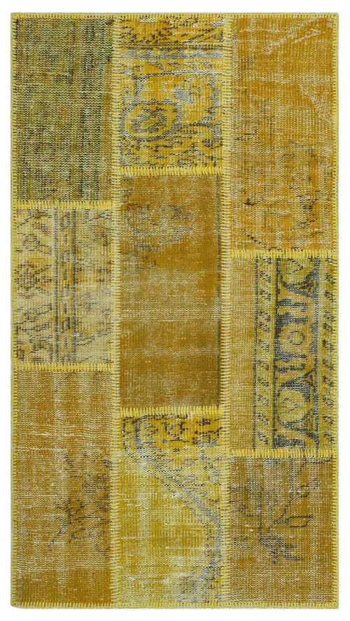 Iskece 26163 Yellow Patchwork Wool Handmade Area Rug 2'7" x 4'11"