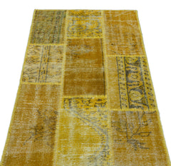 Iskece 26163 Yellow Patchwork Wool Handmade Area Rug 2'7" x 4'11"