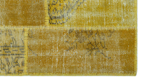 Iskece 26163 Yellow Patchwork Wool Handmade Area Rug 2'7" x 4'11"