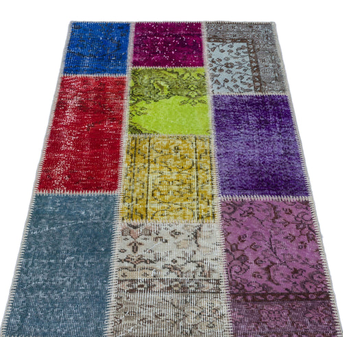 Iskece 26165 Beige Patchwork Wool Handmade Area Rug 2'7" x 4'11"