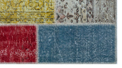 Iskece 26165 Beige Patchwork Wool Handmade Area Rug 2'7" x 4'11"