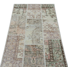 Iskece 26175 Beige Patchwork Wool Handmade Area Rug 2'7" x 4'11"