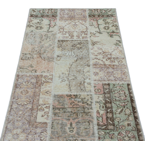 Iskece 26175 Beige Patchwork Wool Handmade Area Rug 2'7" x 4'11"