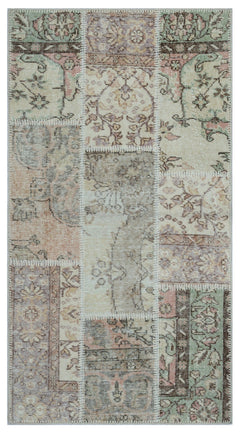 Iskece 26175 Beige Patchwork Wool Handmade Area Rug 2'7" x 4'11"