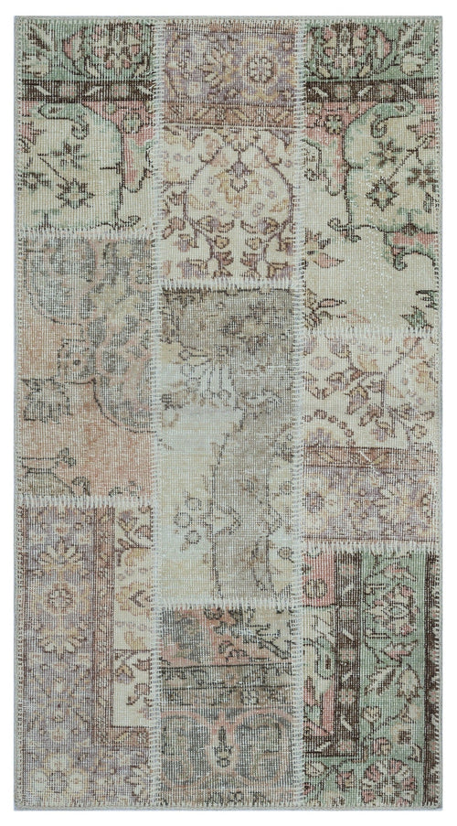 Iskece 26175 Beige Patchwork Wool Handmade Area Rug 2'7" x 4'11"