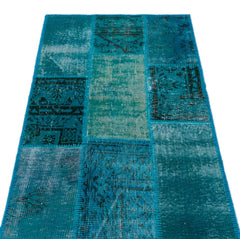 Iskece 26182 Turquoise Patchwork Wool Handmade Area Rug 2'7" x 4'11"