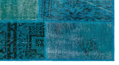 Iskece 26182 Turquoise Patchwork Wool Handmade Area Rug 2'7" x 4'11"