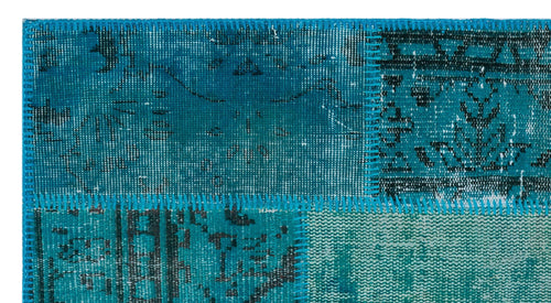 Iskece 26182 Turquoise Patchwork Wool Handmade Area Rug 2'7" x 4'11"