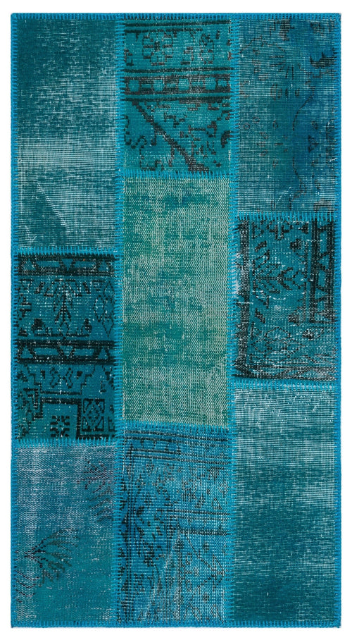 Iskece 26182 Turquoise Patchwork Wool Handmade Area Rug 2'7" x 4'11"