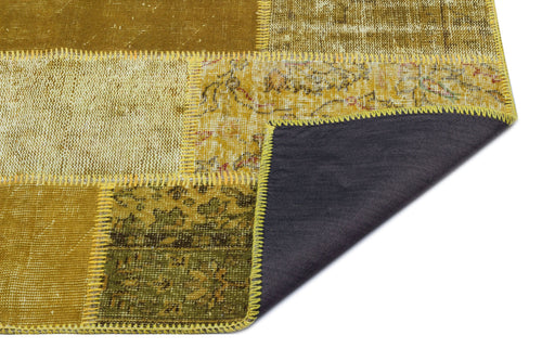 Iskece 26187 Yellow Patchwork Wool Handmade Area Rug 2'7" x 4'11"