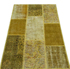 Iskece 26187 Yellow Patchwork Wool Handmade Area Rug 2'7" x 4'11"