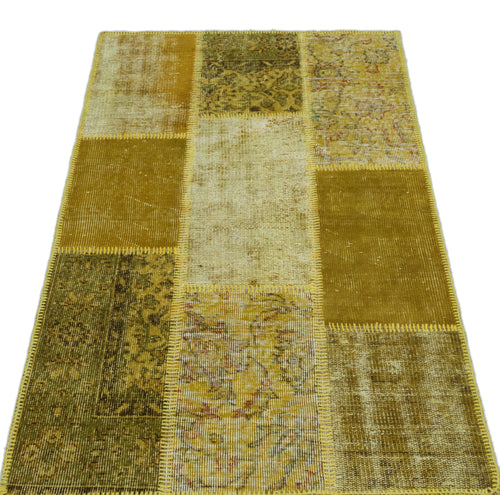 Iskece 26187 Yellow Patchwork Wool Handmade Area Rug 2'7" x 4'11"