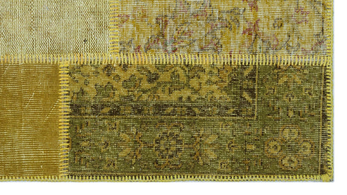 Iskece 26187 Yellow Patchwork Wool Handmade Area Rug 2'7" x 4'11"