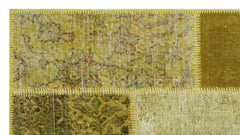 Iskece 26187 Yellow Patchwork Wool Handmade Area Rug 2'7" x 4'11"