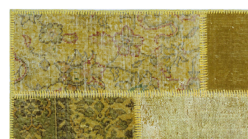 Iskece 26187 Yellow Patchwork Wool Handmade Area Rug 2'7" x 4'11"