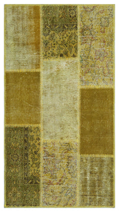 Iskece 26187 Yellow Patchwork Wool Handmade Area Rug 2'7" x 4'11"