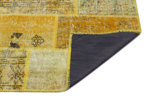 Iskece 26188 Yellow Patchwork Wool Handmade Area Rug 2'7" x 4'11"