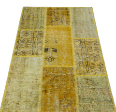Iskece 26188 Yellow Patchwork Wool Handmade Area Rug 2'7" x 4'11"