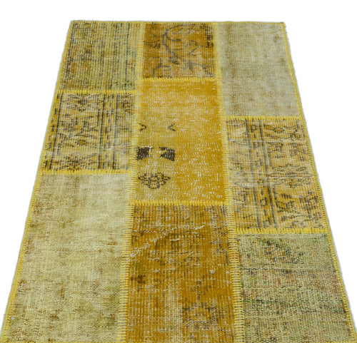 Iskece 26188 Yellow Patchwork Wool Handmade Area Rug 2'7" x 4'11"