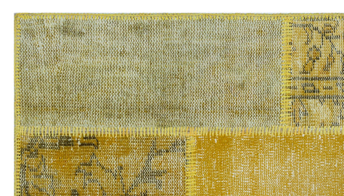 Iskece 26188 Yellow Patchwork Wool Handmade Area Rug 2'7" x 4'11"