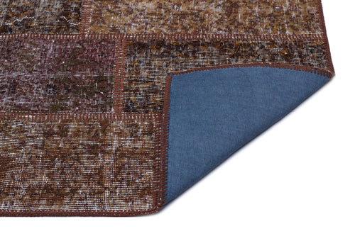 Iskece 26194 Brown Patchwork Wool Handmade Area Rug 2'7" x 4'11"