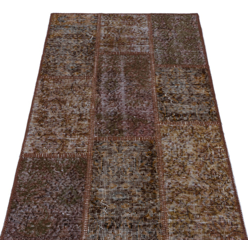 Iskece 26194 Brown Patchwork Wool Handmade Area Rug 2'7" x 4'11"