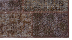Iskece 26194 Brown Patchwork Wool Handmade Area Rug 2'7" x 4'11"