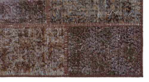 Iskece 26194 Brown Patchwork Wool Handmade Area Rug 2'7" x 4'11"