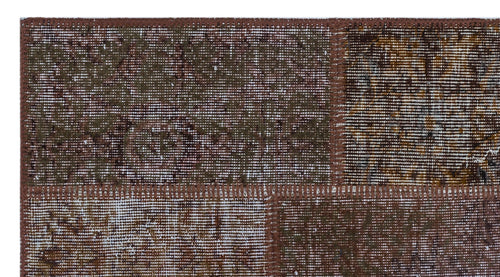 Iskece 26194 Brown Patchwork Wool Handmade Area Rug 2'7" x 4'11"