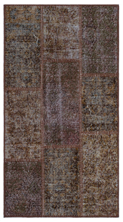 Iskece 26194 Brown Patchwork Wool Handmade Area Rug 2'7" x 4'11"