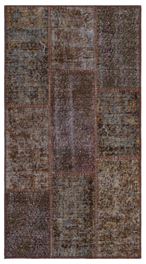 Iskece 26194 Brown Patchwork Wool Handmade Area Rug 2'7" x 4'11"