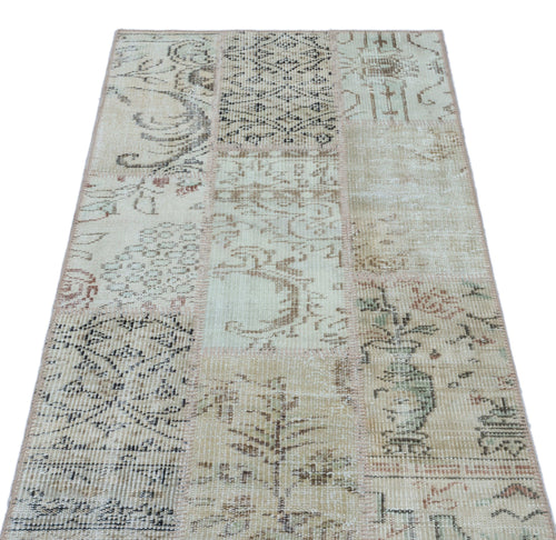 Iskece 26198 Beige Patchwork Wool Handmade Area Rug 2'7" x 4'11"