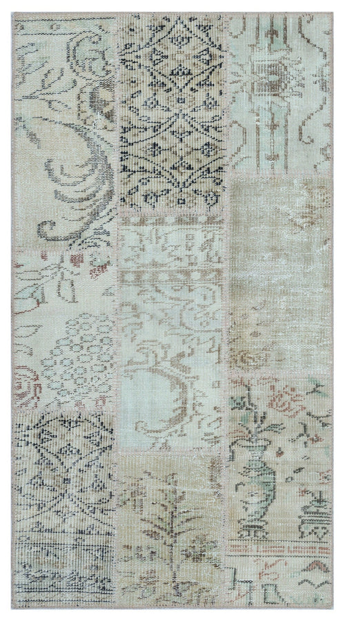Iskece 26198 Beige Patchwork Wool Handmade Area Rug 2'7" x 4'11"