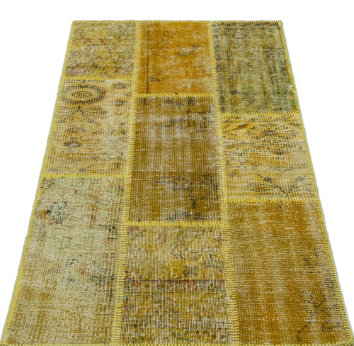 Iskece 26199 Yellow Patchwork Wool Handmade Area Rug 2'7" x 4'11"