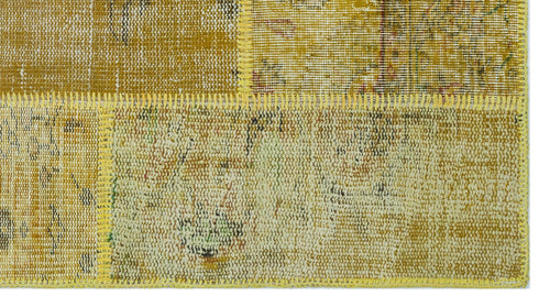 Iskece 26199 Yellow Patchwork Wool Handmade Area Rug 2'7" x 4'11"