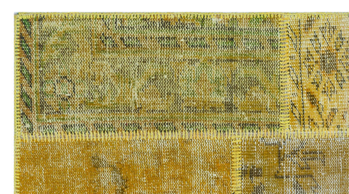 Iskece 26199 Yellow Patchwork Wool Handmade Area Rug 2'7" x 4'11"