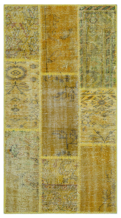 Iskece 26199 Yellow Patchwork Wool Handmade Area Rug 2'7" x 4'11"