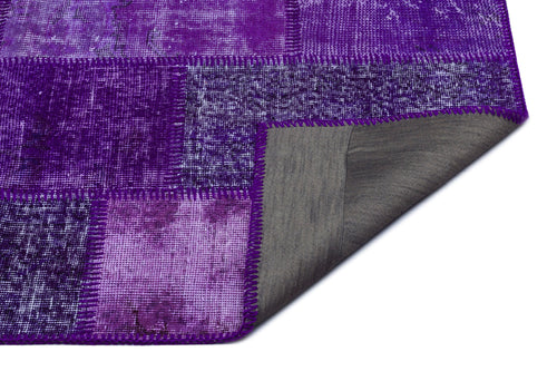 Iskece 26200 Purple Patchwork Wool Handmade Area Rug 2'7" x 4'11"