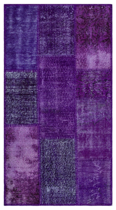 Iskece 26200 Purple Patchwork Wool Handmade Area Rug 2'7" x 4'11"