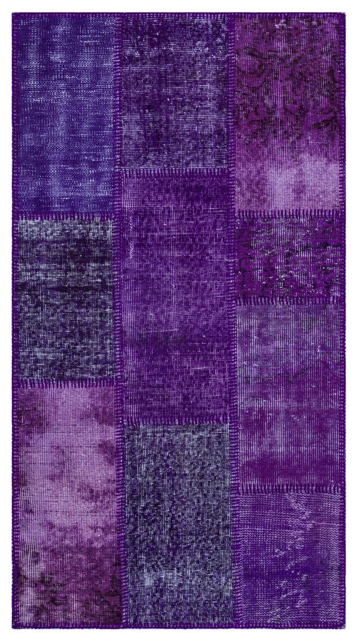 Iskece 26200 Purple Patchwork Wool Handmade Area Rug 2'7" x 4'11"