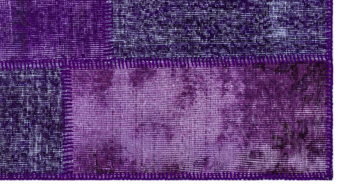 Iskece 26200 Purple Patchwork Wool Handmade Area Rug 2'7" x 4'11"