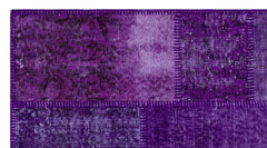 Iskece 26200 Purple Patchwork Wool Handmade Area Rug 2'7" x 4'11"