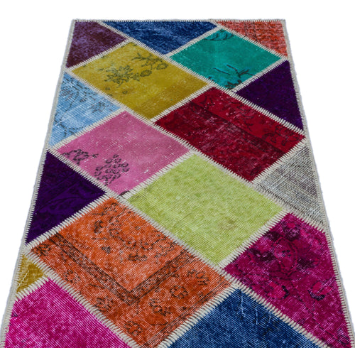 Iskece 26201 Beige Patchwork Wool Handmade Area Rug 2'7" x 4'11"