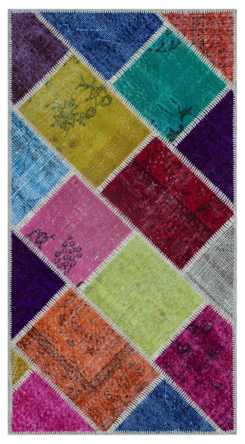 Iskece 26201 Beige Patchwork Wool Handmade Area Rug 2'7" x 4'11"
