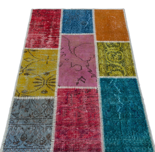 Iskece 26210 Beige Patchwork Wool Handmade Area Rug 2'7" x 4'11"