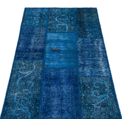 Iskece 26213 Blue Patchwork Wool Handmade Area Rug 2'7" x 4'11"